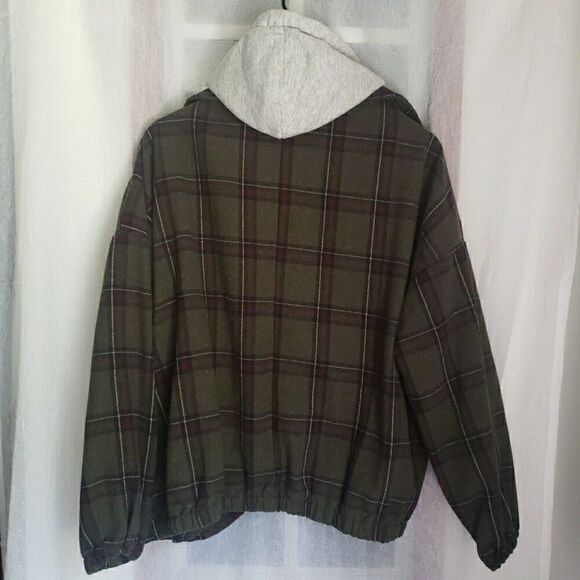 ALTAR'D STATE Plaid Fleece Hooded Shacket Green Y2K 90's Grunge Slouchy Size S - Picture 3 of 9